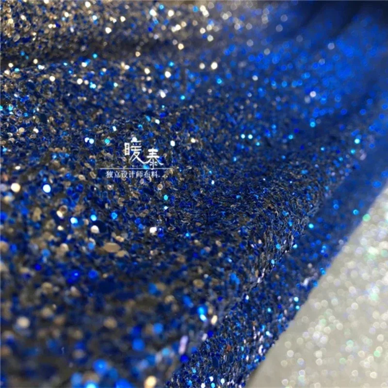 Gradient Hot Stamping Mesh Fabric for Diy Sewing Designer Creative Small Round Sequin Background Stage Decoration Fabrics