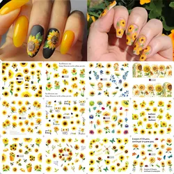 12 modelli girasole Nail Water decalcomanie fiori gialli cursori per unghie trasferimento adesivo floreale farfalla Bee Manicure Wraps