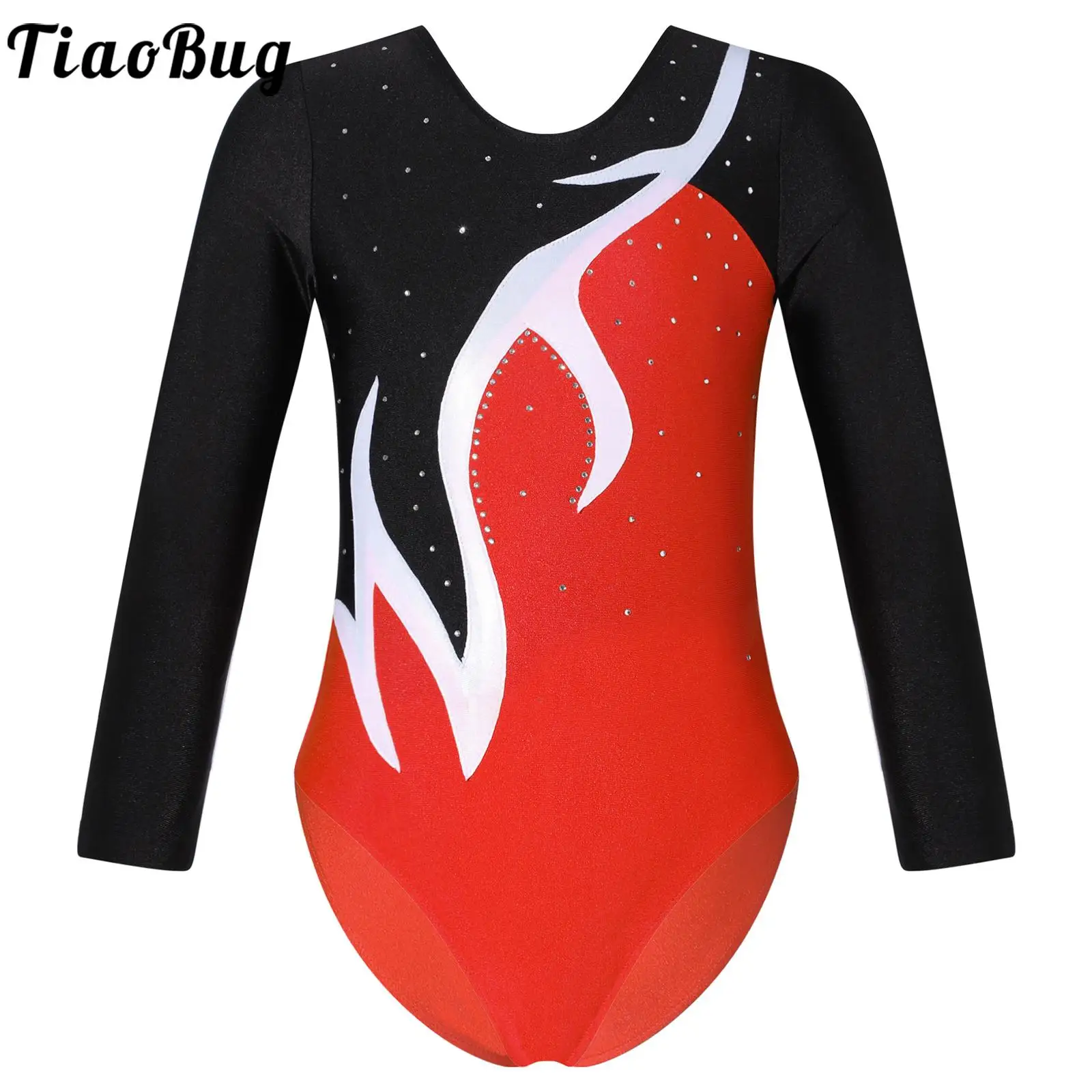

Long Sleeve Shiny Rhinestone Gymnastics Leotard for Girl Kids Ballet Dancewear Workout Skating Bodysuit Jumpsuit Costume