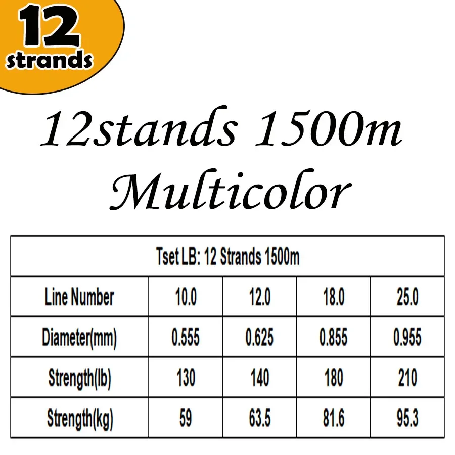 12 Strands Braid Fishing Line 1500M Braided PE Strong Multifilament Durable Sea Saltwater Fishing Wire