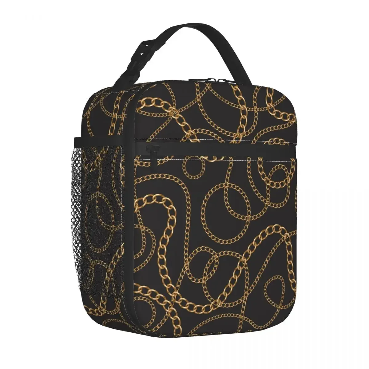 Golden Chain Lunch Bag Links Print Picnic Lunch Box For Child Cute Print Tote Food Bags Oxford Insulated Cooler Bag