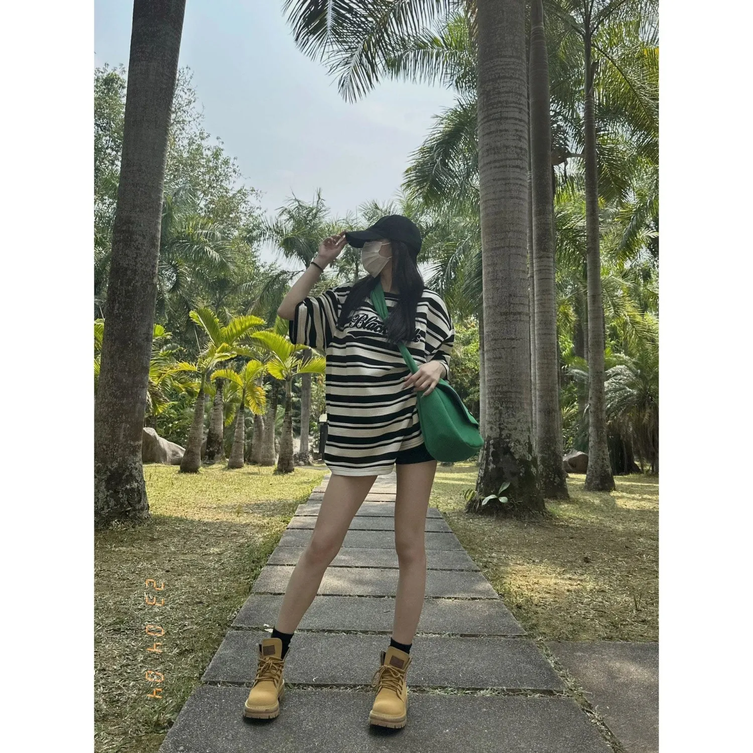 Petite Sportswear Summer American Vintage Black and White Clashing Stripe Short Sleeve T-shirt High Waisted Jeans Suit