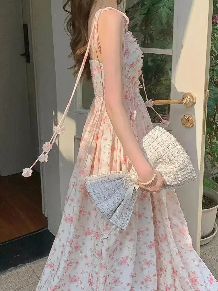 

Vintage Dress Women Summer Floral A-line Elegant Gentle Aesthetics Sweet Ladies Vestidos Korean Trendy Clothing TemperLIBIELIY