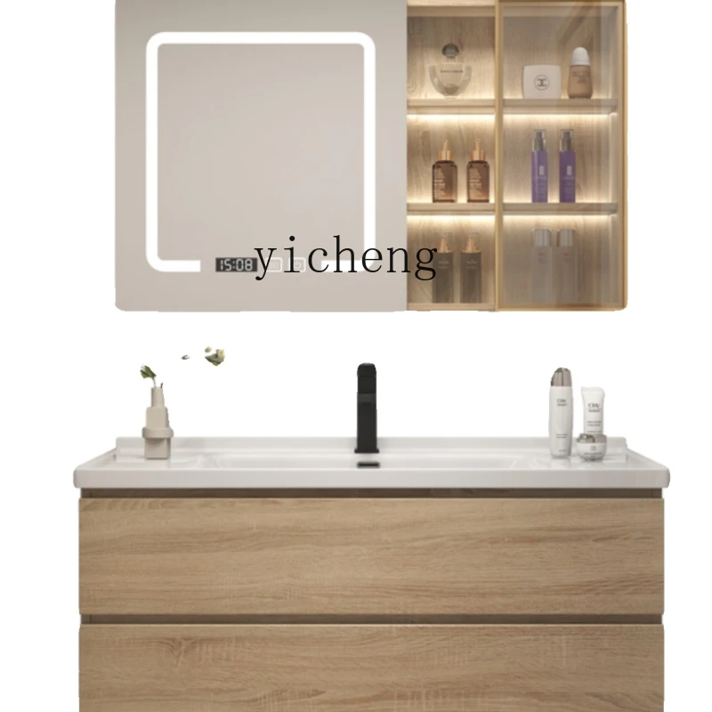 

Log Style Bathroom Cabinet Mirror Cabinet Combination Household Solid Wood Wash Basin Cabinet