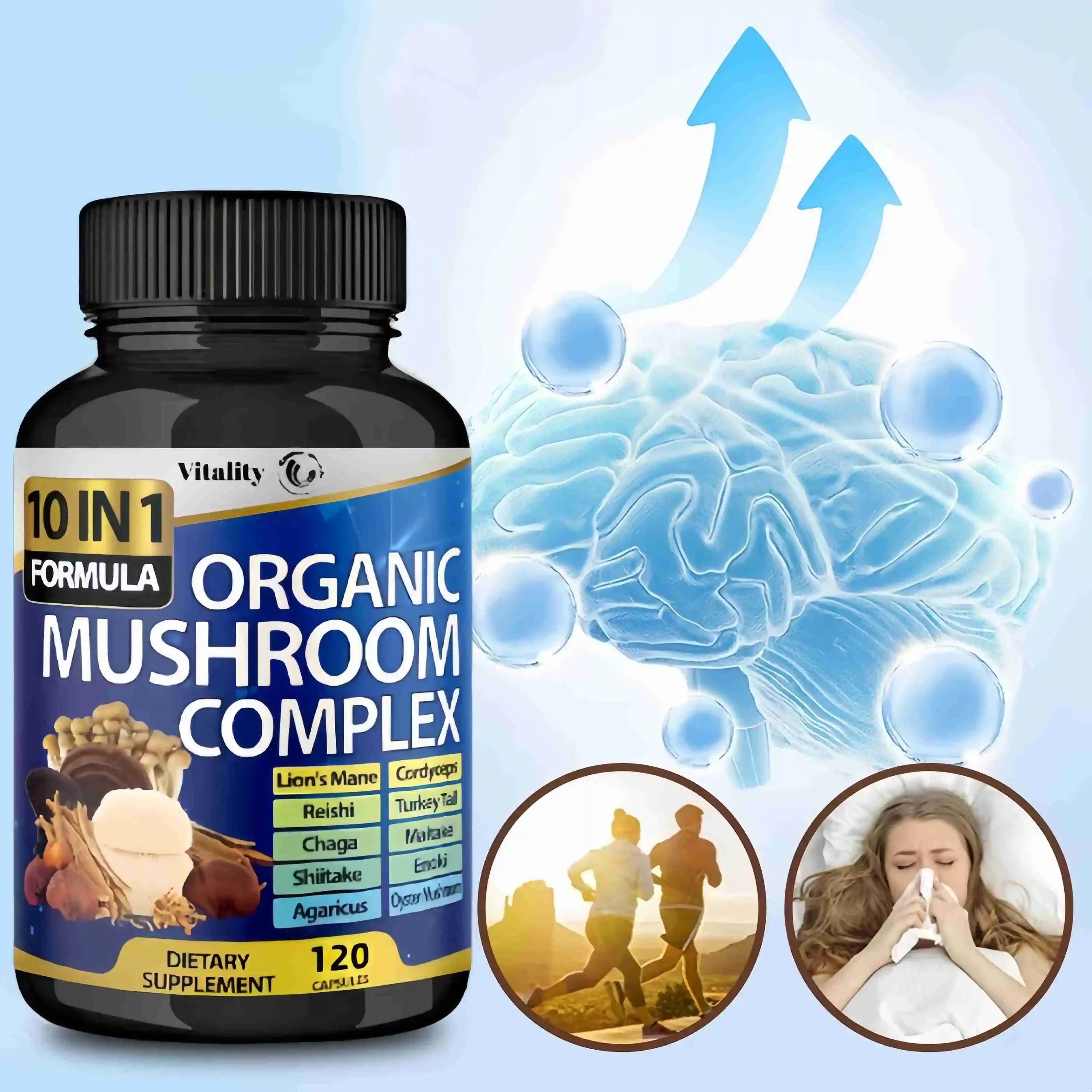 10 in 1 high-strength mushroom supplement 9700 milligrams - Lion mane Cordyceps sinensis Ganoderma lucidum - Focused brain