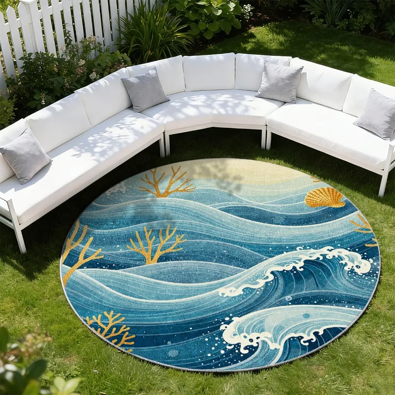 Succulent Cactus Round Carpet Bohemian Desert Plant Abstract Dot Pattern Round Floor Carpet for Indoor Home Decor Round Carpet