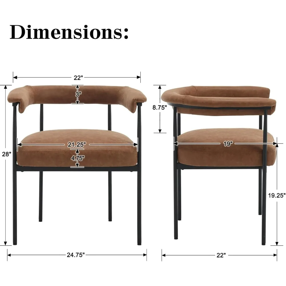 Leather Dining Chairs Set of 4, Metal Legs Curved Backrest Dinner Chairs Simple Side Chairs, Upholstered Open Back Kitchen Chair