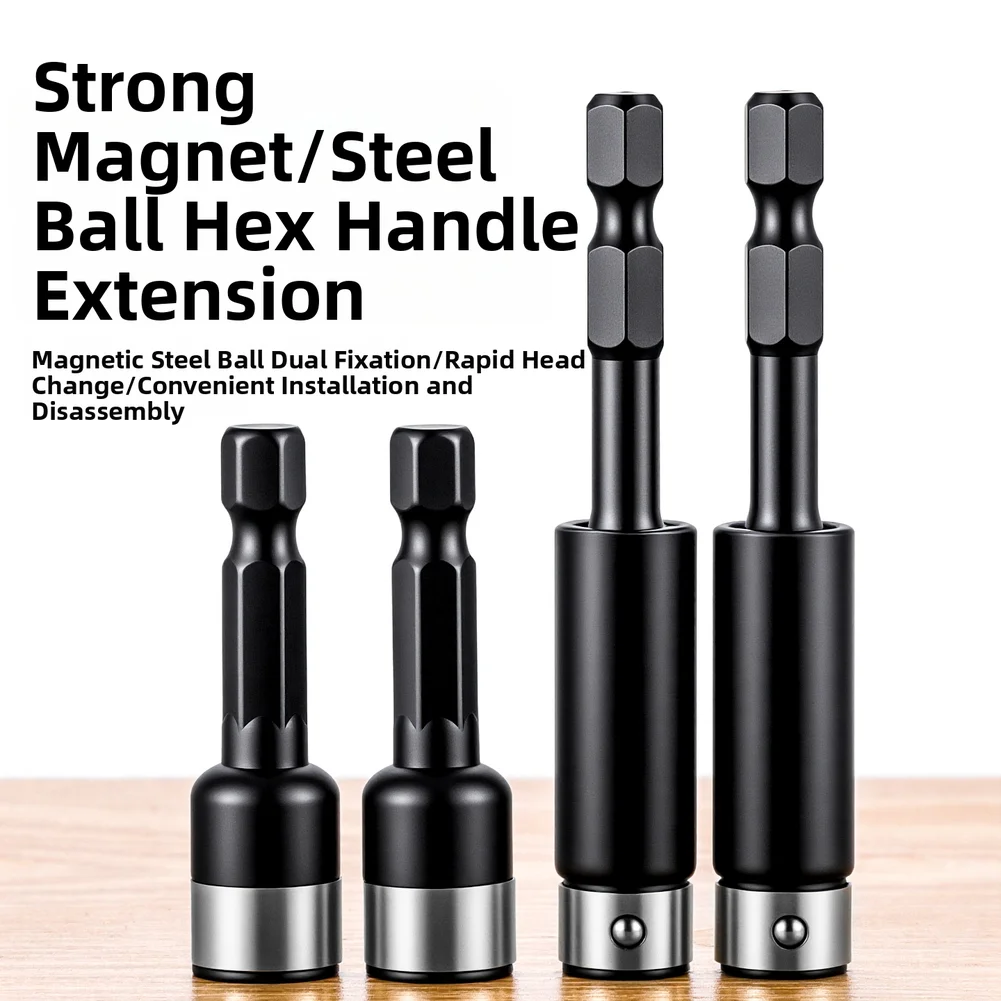 Extended screwdriver connector with strong magnetic ball hold and fast release mechanism for efficient bit swapping