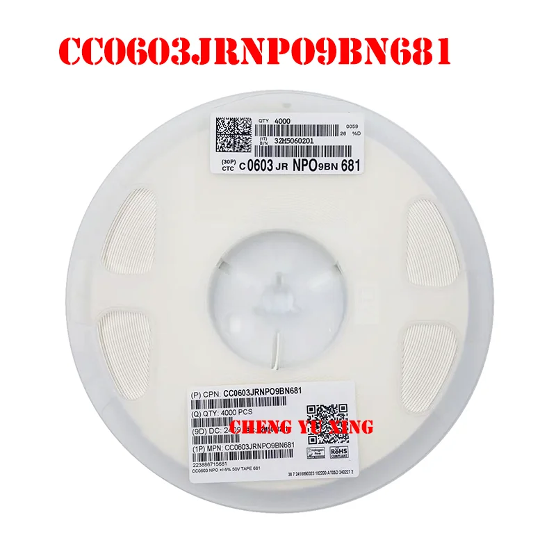 

0603 680pF 50V 5% NPO, CC0603JRNPO9BN681, 4000 шт., конденсатор 0603 SMD