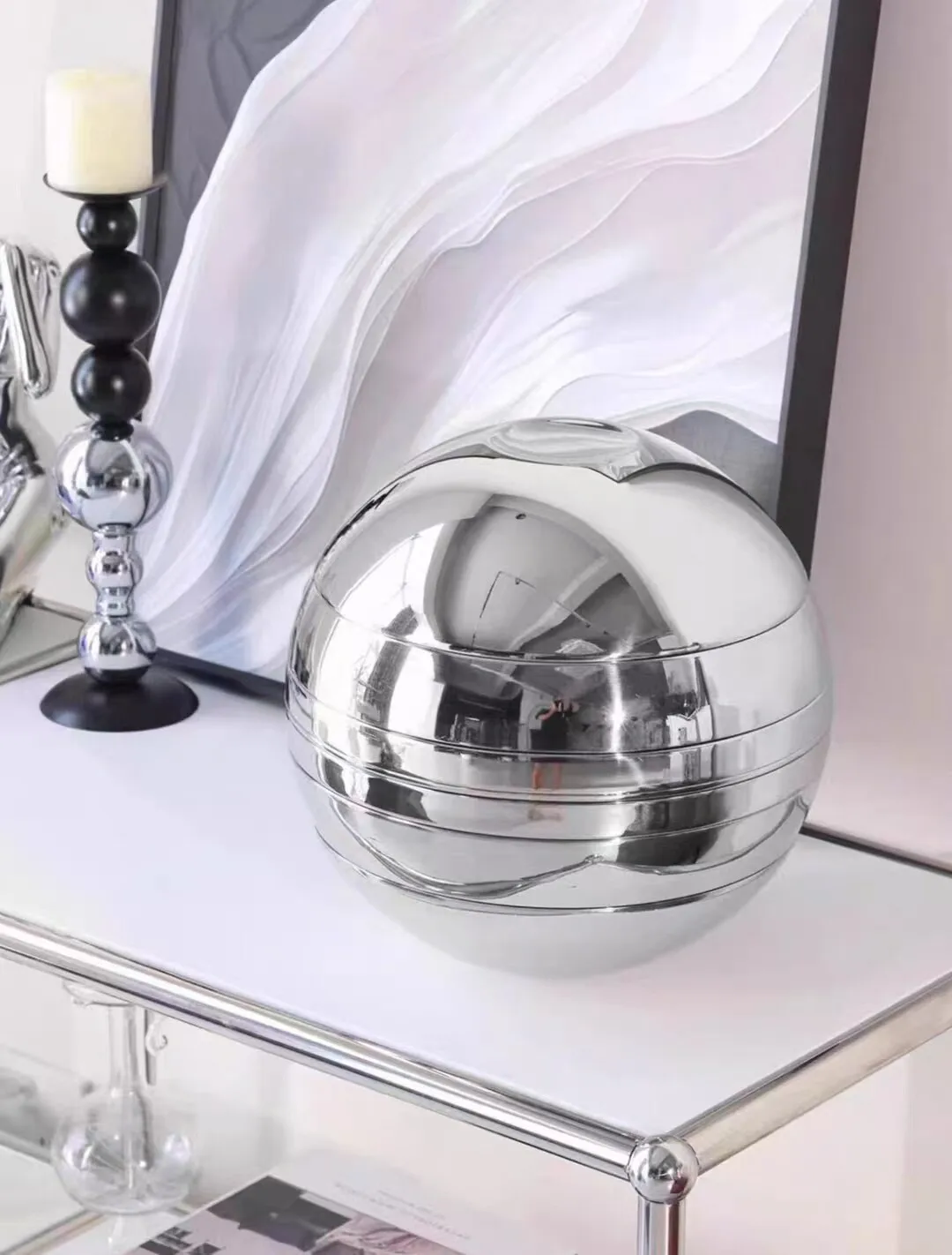 7-piece set Premium Creative Spherical Stainless Steel Tableware Set Bowl Plate Ornament Double Layer Anti Scald Luxury Home