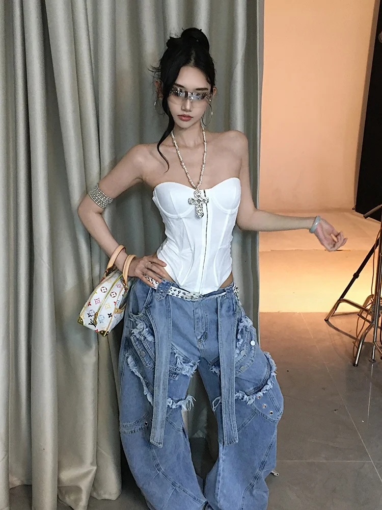 

Pure Desire Spicy Girl Fibone Strap Vest Women's Design Sensation Outerwear ort Fit Svel Top Casual Sle Zipper