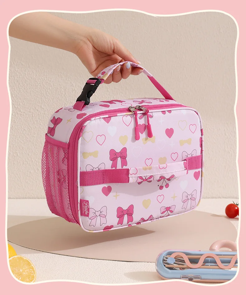 Isolierte Cartoon-Lunchbox für Kinder, niedliche bedruckte Lebensmittel-Handtasche, tragbare Thermo-Lunch-Tasche, Frischhalte-Tasche für Schüler – Detail 6