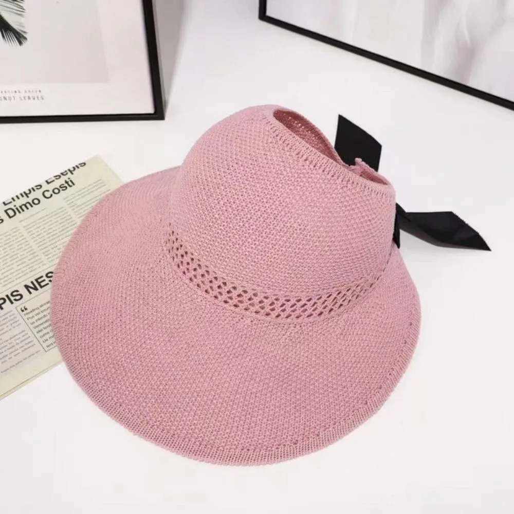 New Wide Brim Sun Hats UV Protection Visor Crochet Hat Ponytail Beach Caps Women