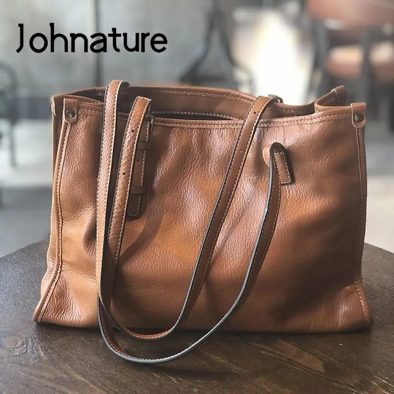 

Johnature Genuine Leather Tote Bag Women Autumn Winter 2024 New Fashion Large Capacity Commuter Real Cowhide Shoulder Bags