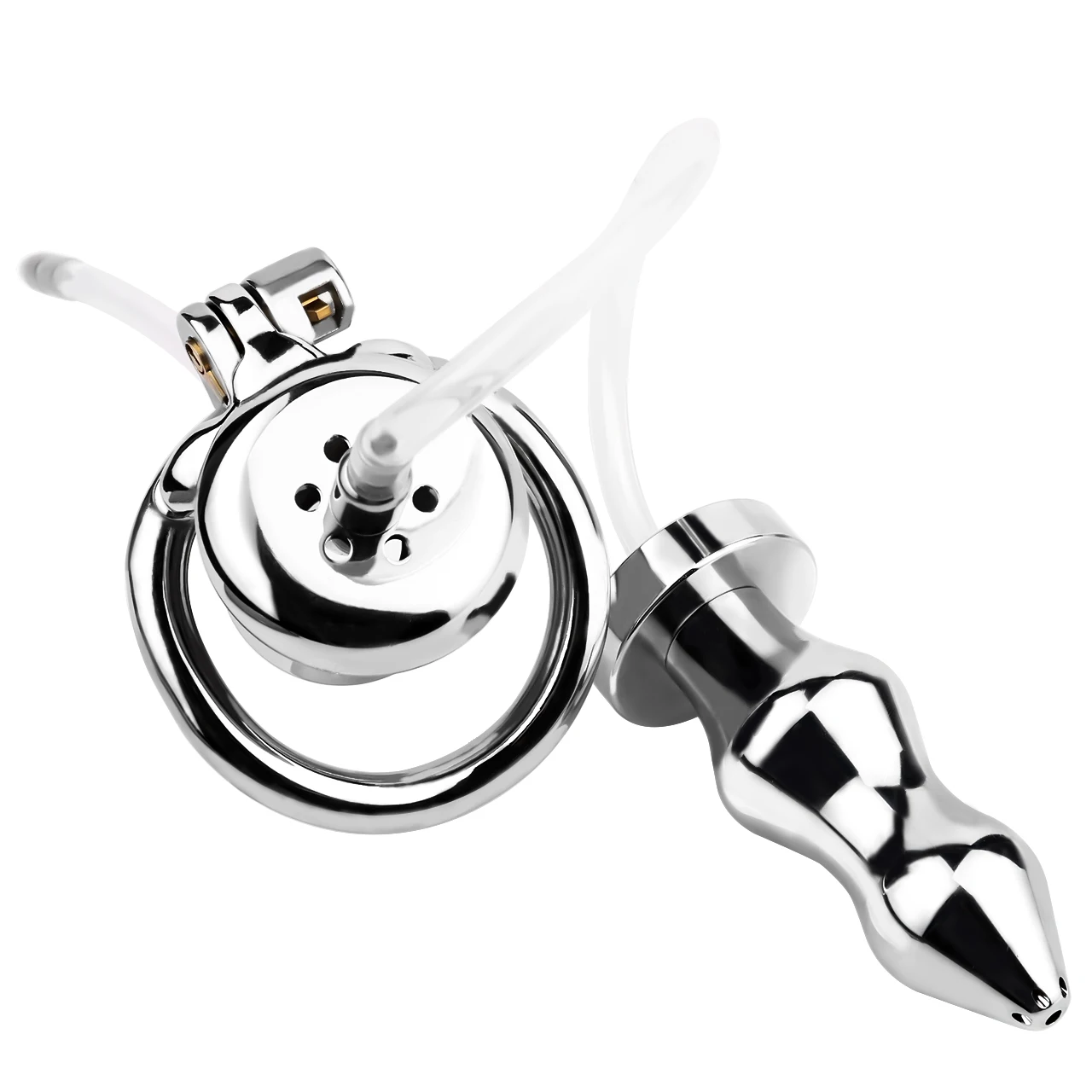 FRRK Inverted Flat Button Chastity Cage With New Adjustable Silicone Strapon Belt Penis Abstinence Restrain Urethral Catheter CB - view 6