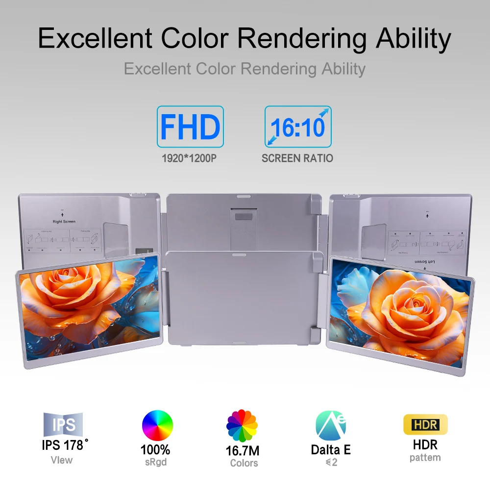 14 Inch Portable Monitor Dual screens For PC/Phone/PS4/PS5/Switch1/Switch2/Xbox 16:9 16:10 IPS FHD Screen Ship From US