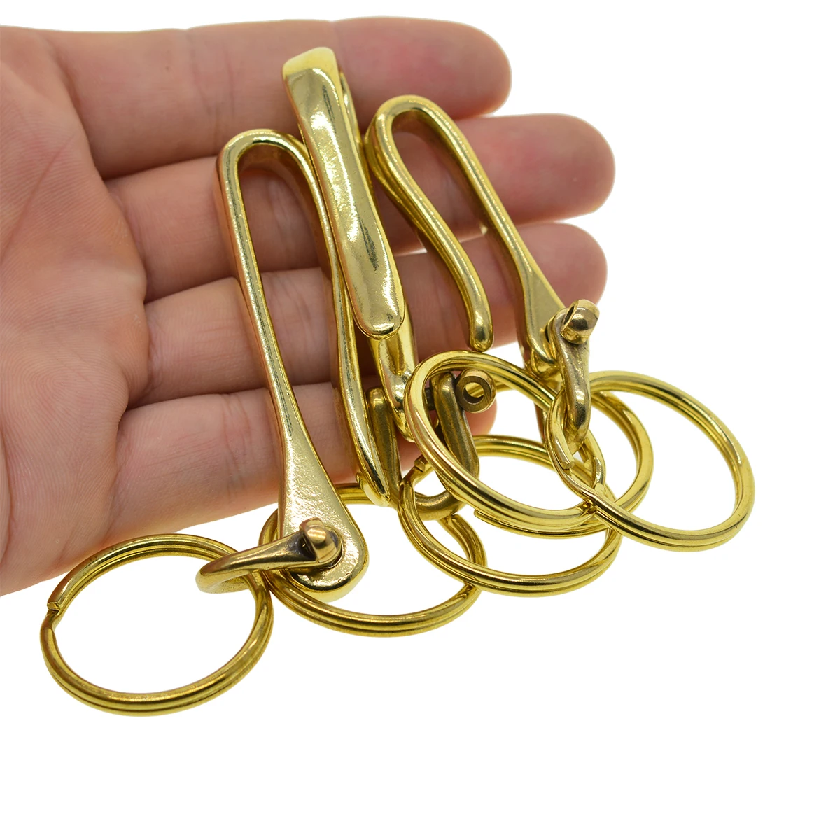 3 sizes Fine Solid raw brass Creative simple Japanese fishhook U hook D screw lock shackle Keychain 32mm split keyRing EDC Gift