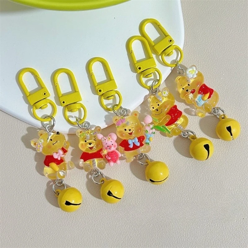 Nieuwe Transparante Winnie De Poeh Sleutelhanger Gele Bel Hanger Cartoon Anime Kawaii Rugzak Rits Decoratie Hanger Speelgoed Gift