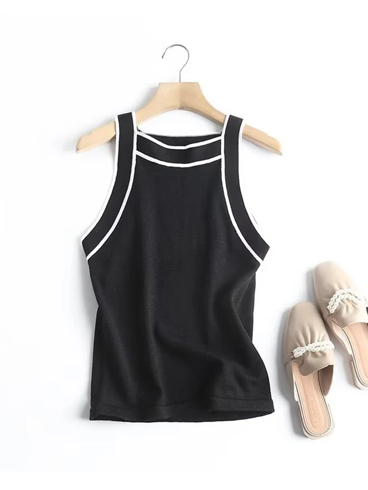 YENKYE New Fashion Women Contrast Color Spliced Knit Tank T Shirt Sexy senza maniche Ladies Summer Tops