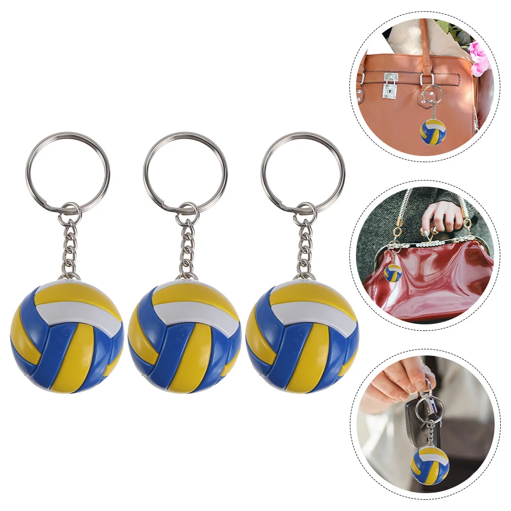 3 Pcs Volleyball Keychain Rugby Stereo Ring Chic Keyring Pu Decorative Chains Miss Player Charm Small Gift