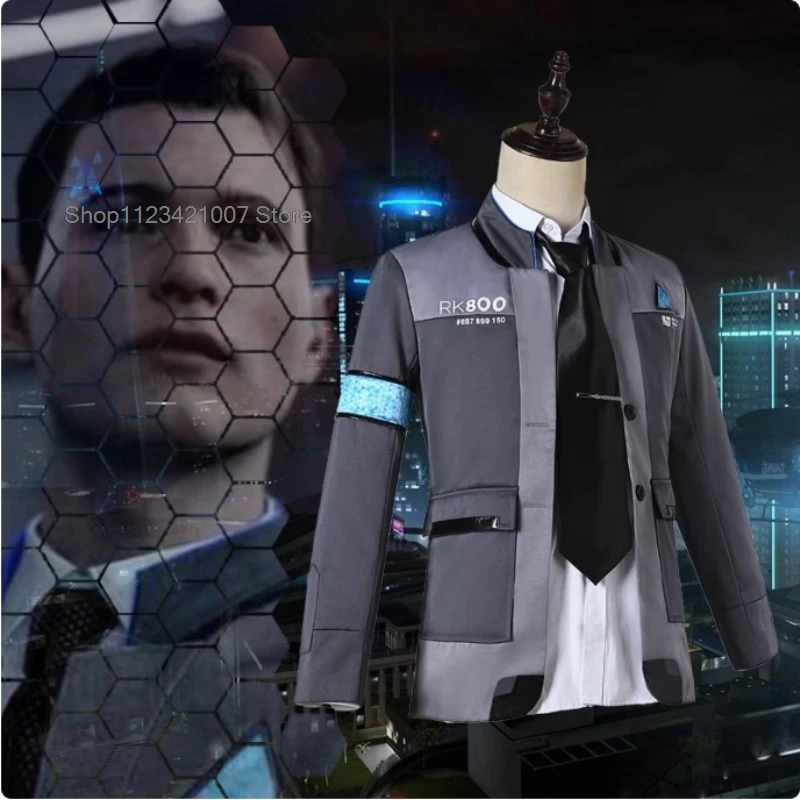 Game Detroit Become Human Cosplay Costume Connor Cosplay Uniform Men Jacket White Shirt Tie RK800 Coat Costume Full Set roleplay