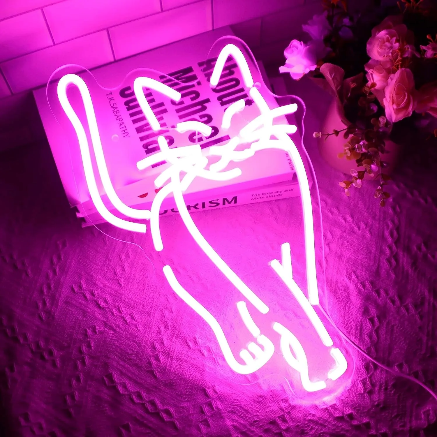 Standing Cat Neon Sign, LED Pink Cat Neon Light Sign with Dimmable Switch, bedroom decoration USB Powerd Neon Sign Dimmable neon