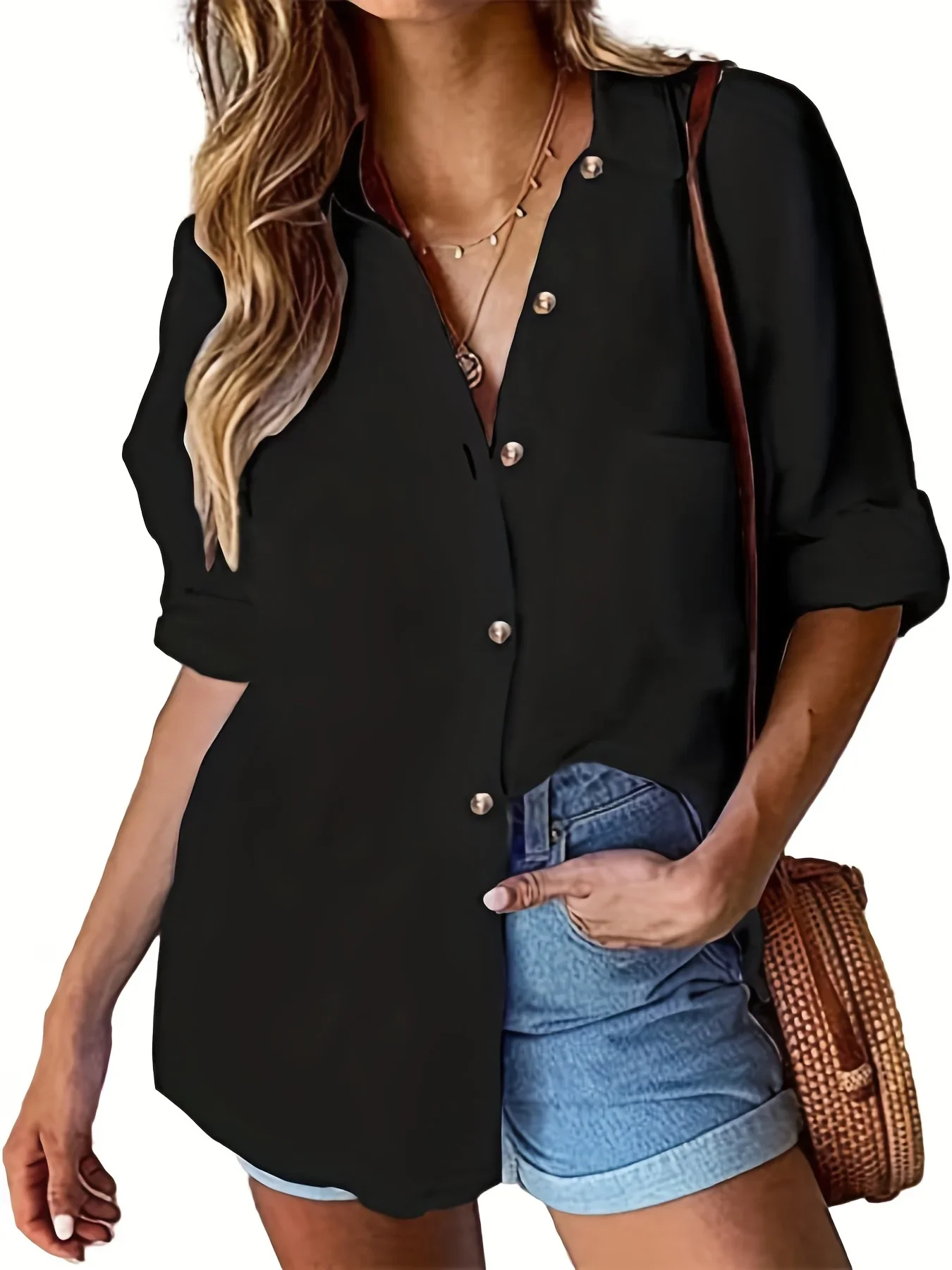 

Plus Size Womens Button Down Shirt Casual Long Sleeve Loose Blouse Tops