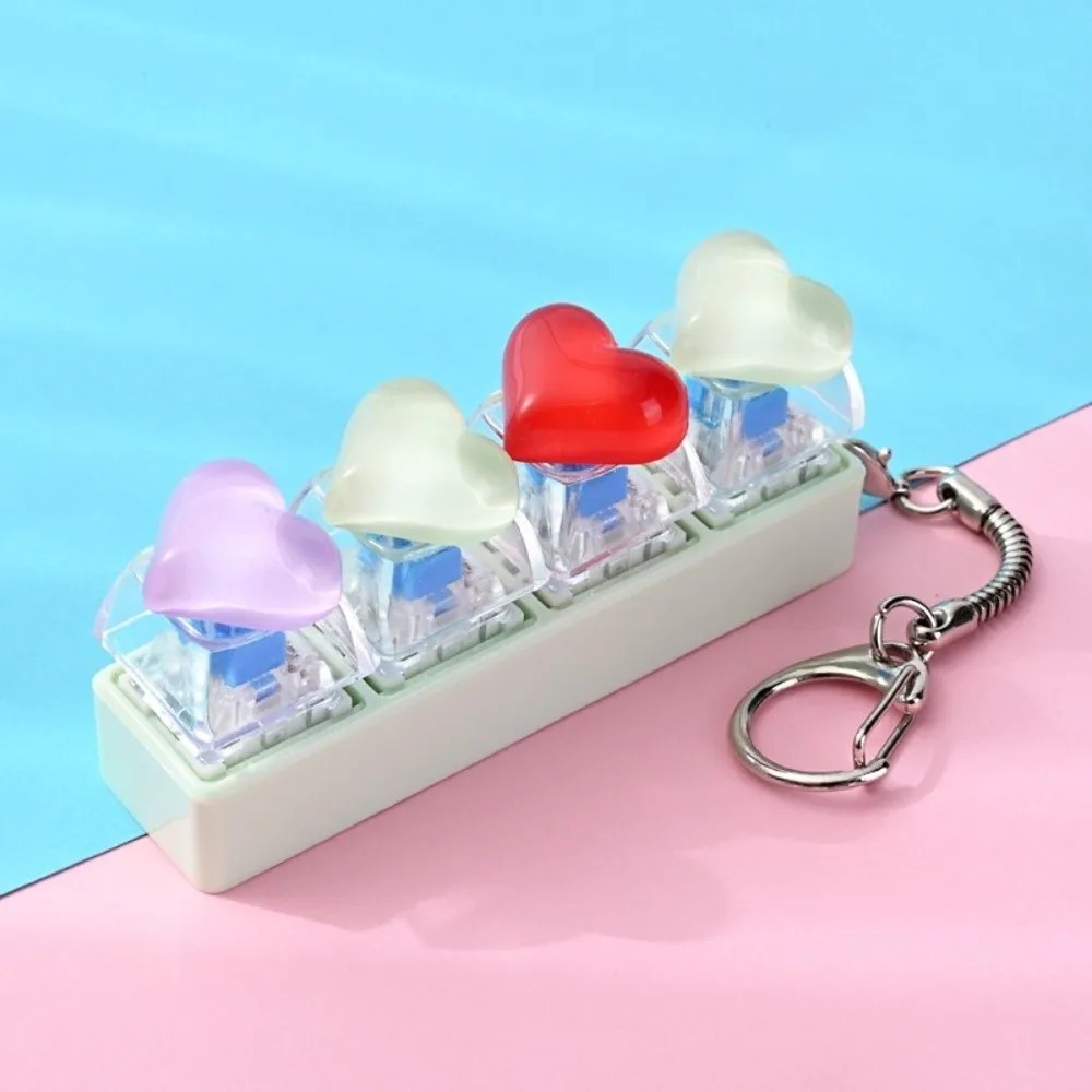 Heart Heart Keycap Fidget Keychain LED Light Crystal Clicker Button Keycap Keychain Hanging Charm Sensory