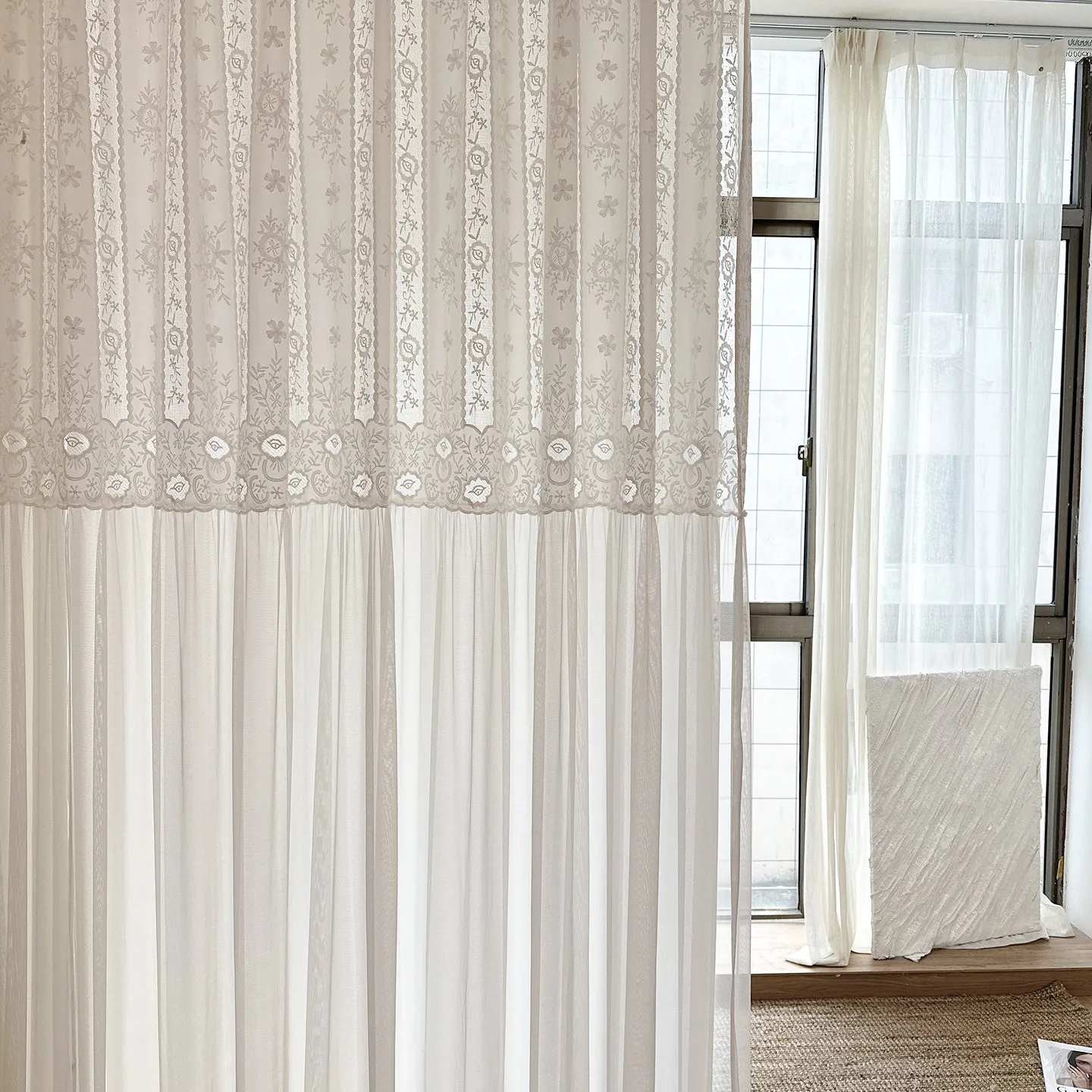 New French Lace Patchwork Skirt White Screens for Living Room Bedroom French Window Balcony Window Customized Finished Tulle