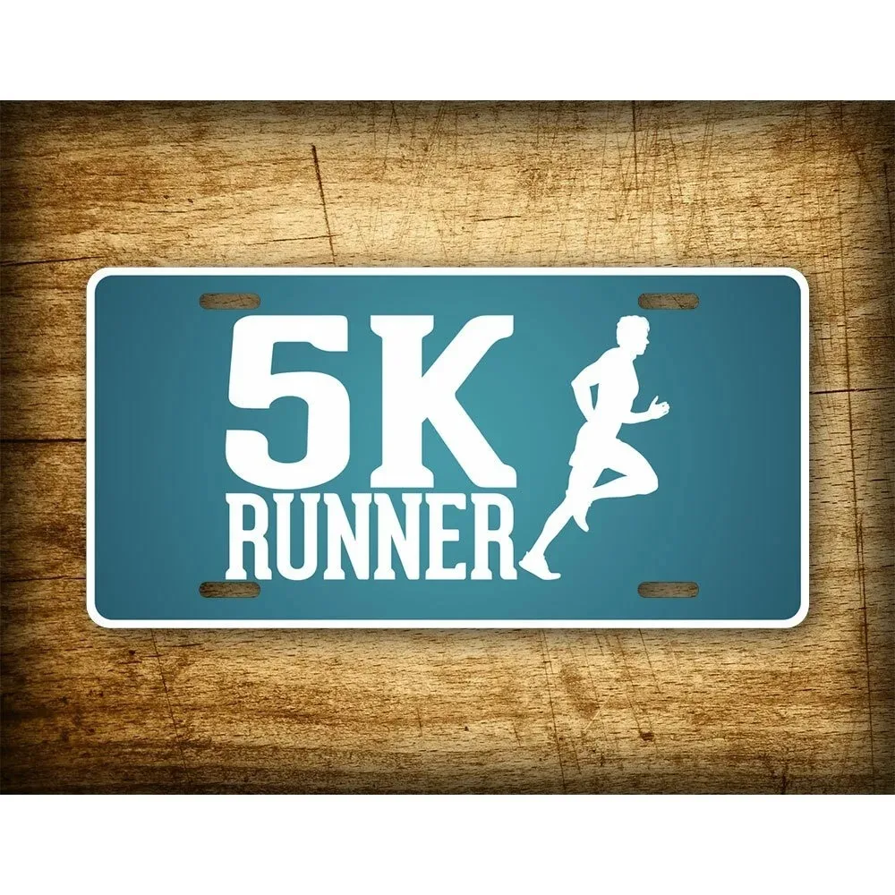 Custom Text 5K Jogging Decorative Metal Tag Pink/Aqua 3.1 Mile, Runner Wall Plaque Decor, Great Gift for Running Lovers