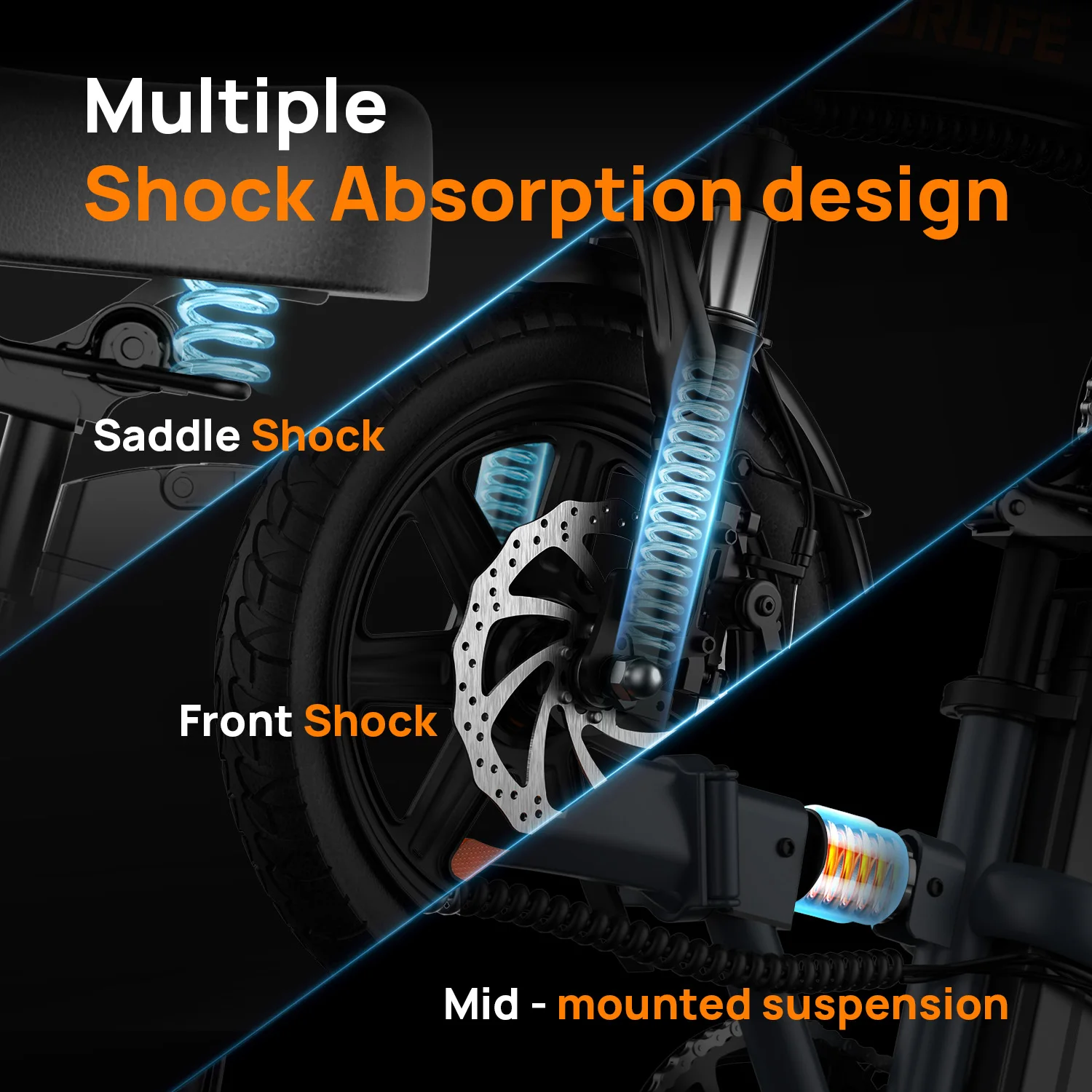 Electric Bicycle 14" Foldable Electric Bike 500W Peak Motor 48V 7.5Ah Battery Front Mid Suspension Portable E-bike F1L view 5