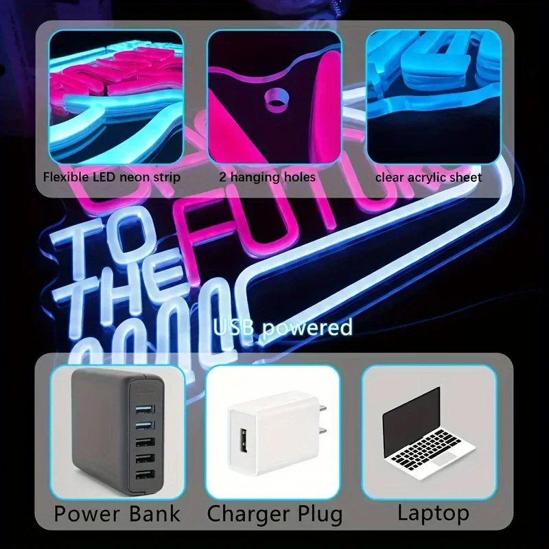 Back To The Future Neon Signs For Wall Decor Dimmable Art Led Lights Game Room Decoration For Bedroom Bar Party Gaming Zone Gift