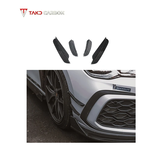 

TAKD High Strength Factory Wholesale 100% Dry Carbon Fiber Front Bumper Canards For v VW Golf 8 GTI 2021-UP