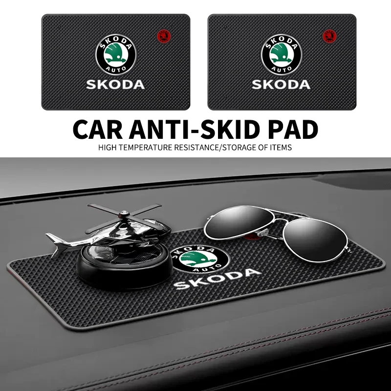 

1pcs Car Non-Slip Mat Interior Console Emblem Badge Anti-Slip Pad For Skoda Octavia 2 3 Rapid Kodiaq Karoq Fabia Kamiq Superb