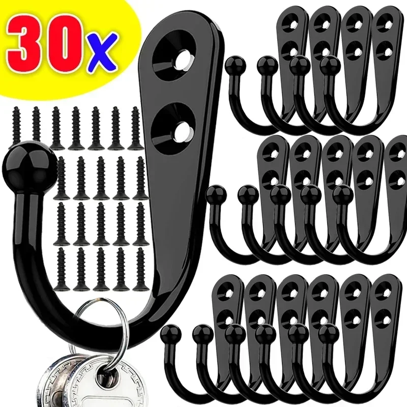 30/1Pcs Small Wall Hooks Hangers Wall Mounted Hook with Screws Clothes Hat Towel Hanging Holder Kitchen Bathroom Organizer Rack