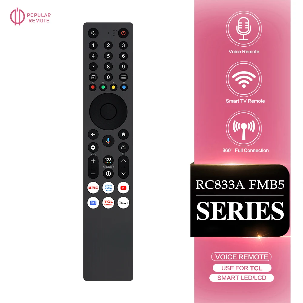 RC833A FMB5 pour télécommande LED intelligente TCL avec fonction vocale adapté au contrôleur série RC833 FMB1/RC833 FMB3/RC833 FMB4
