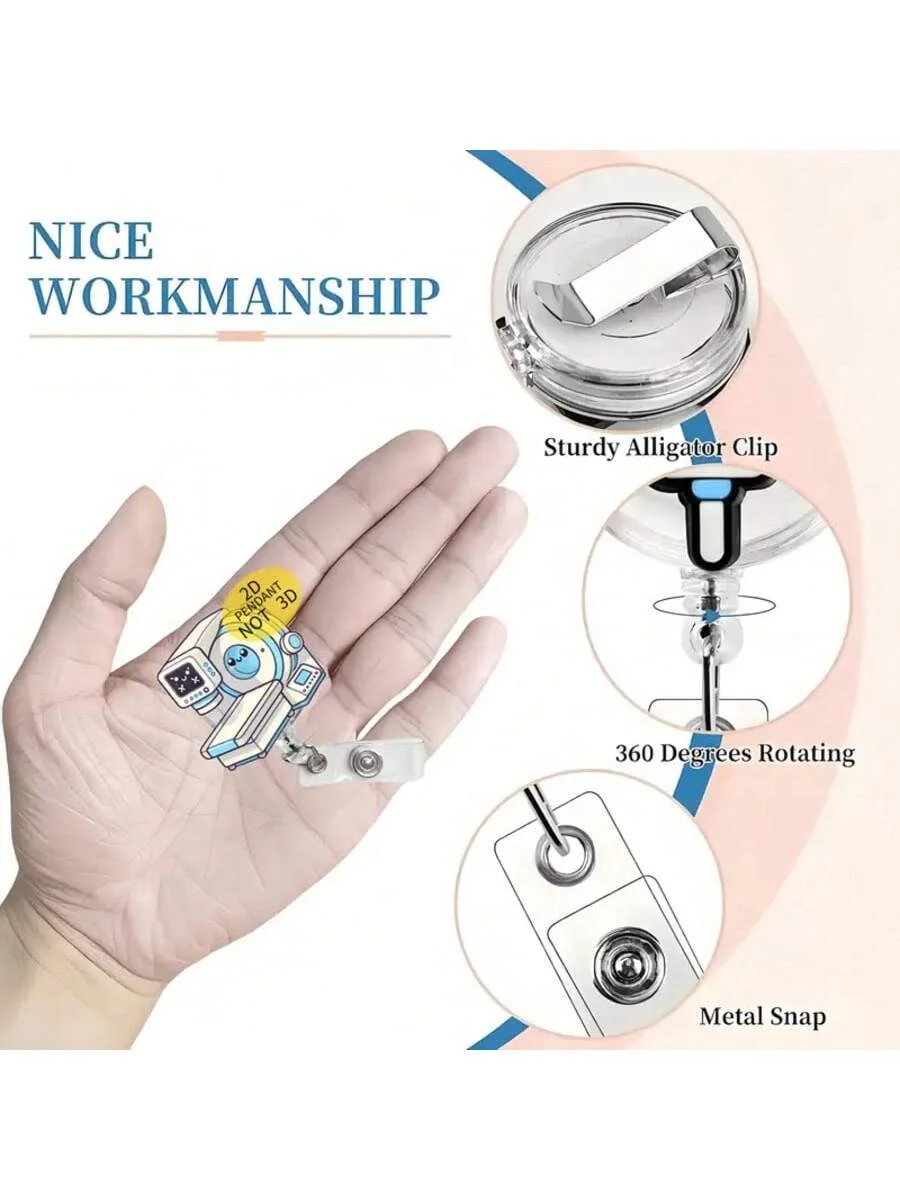 1pc Cute Medical Themed Retractable Badge Reel – Acrylic ID Holder for Doctors, Nurses, RN, LPN, Healthcare Staff