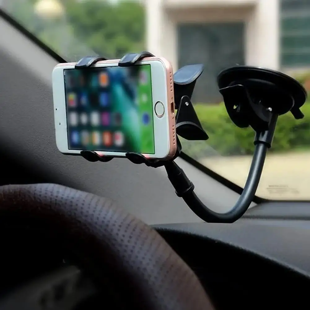 360 Rotate Sucker Car Phone Holder Windshield Cell Phone Support For IPhone 12 13 XR XS Long Arm Clip Mobile Phone Stand Mount