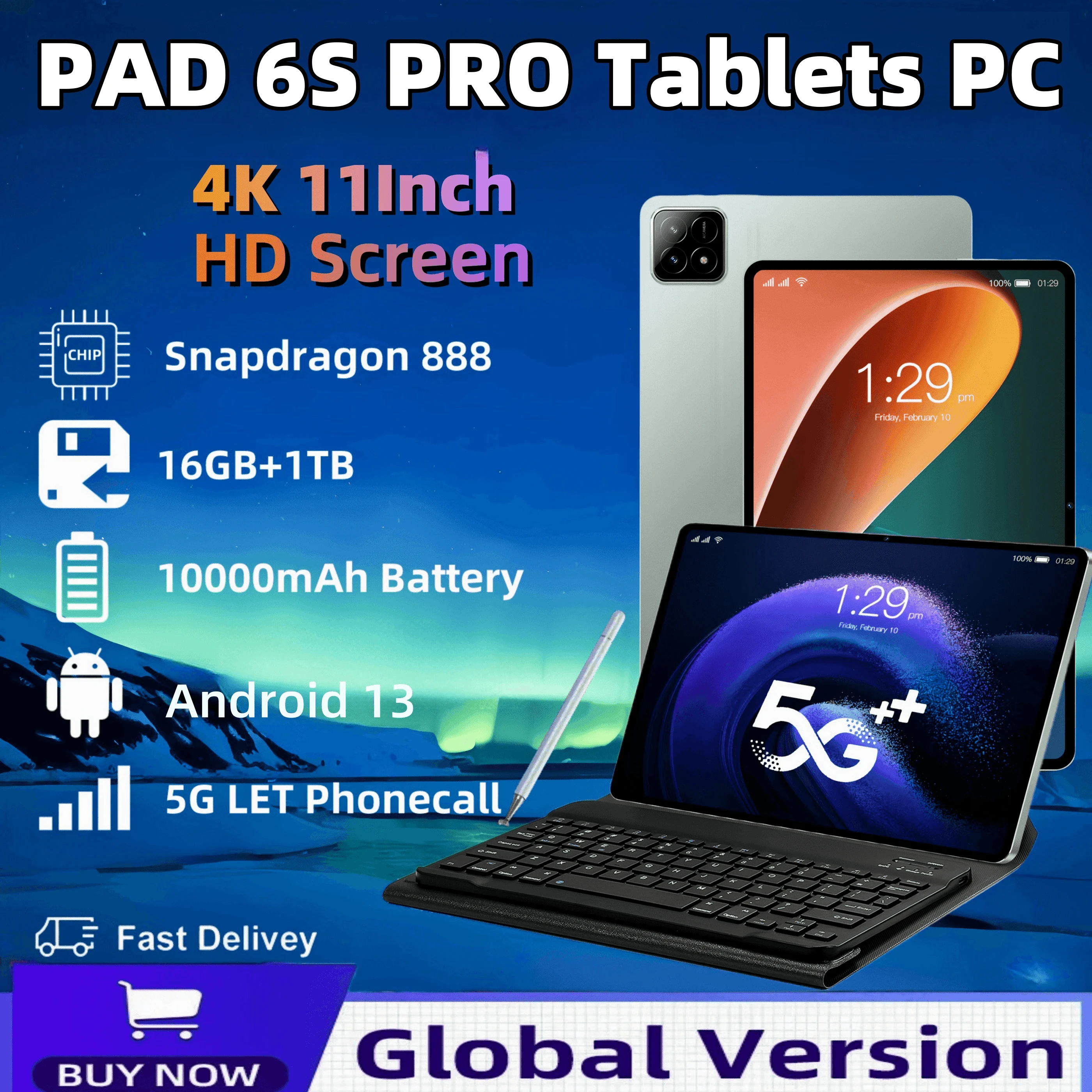 Pad 6 Pro 2024 NEW Original Tablets 16GB+1TB 11inch Android 13 Snapdragon 888 Mi Tablet 5G Dual SIM Card Phone Call WIFI Tab