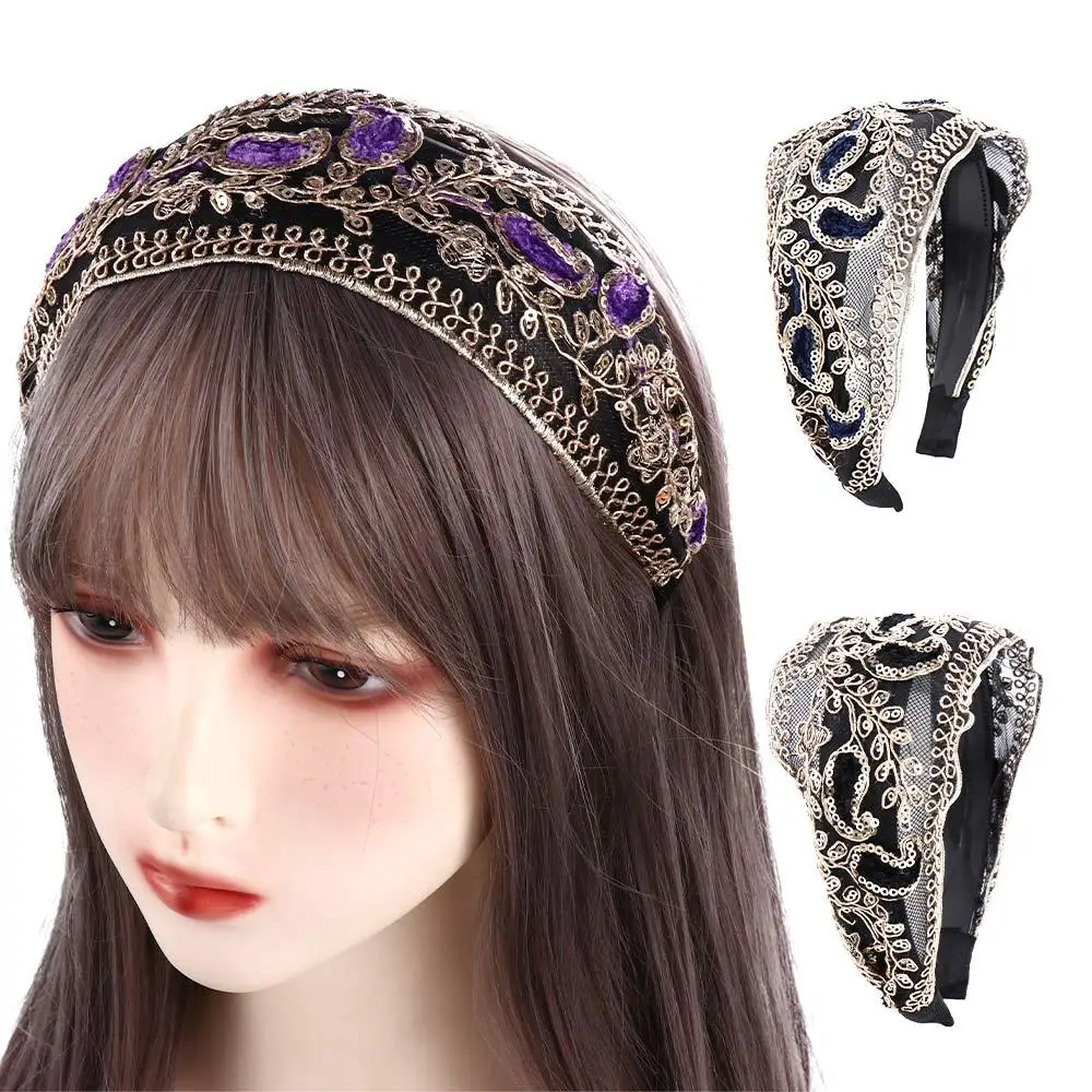 Retro Elegant Wide Edge Temperament with Tooth Cloth Female Hair Hoop Headdress Lace Embroidered Headband Korean Style Headband