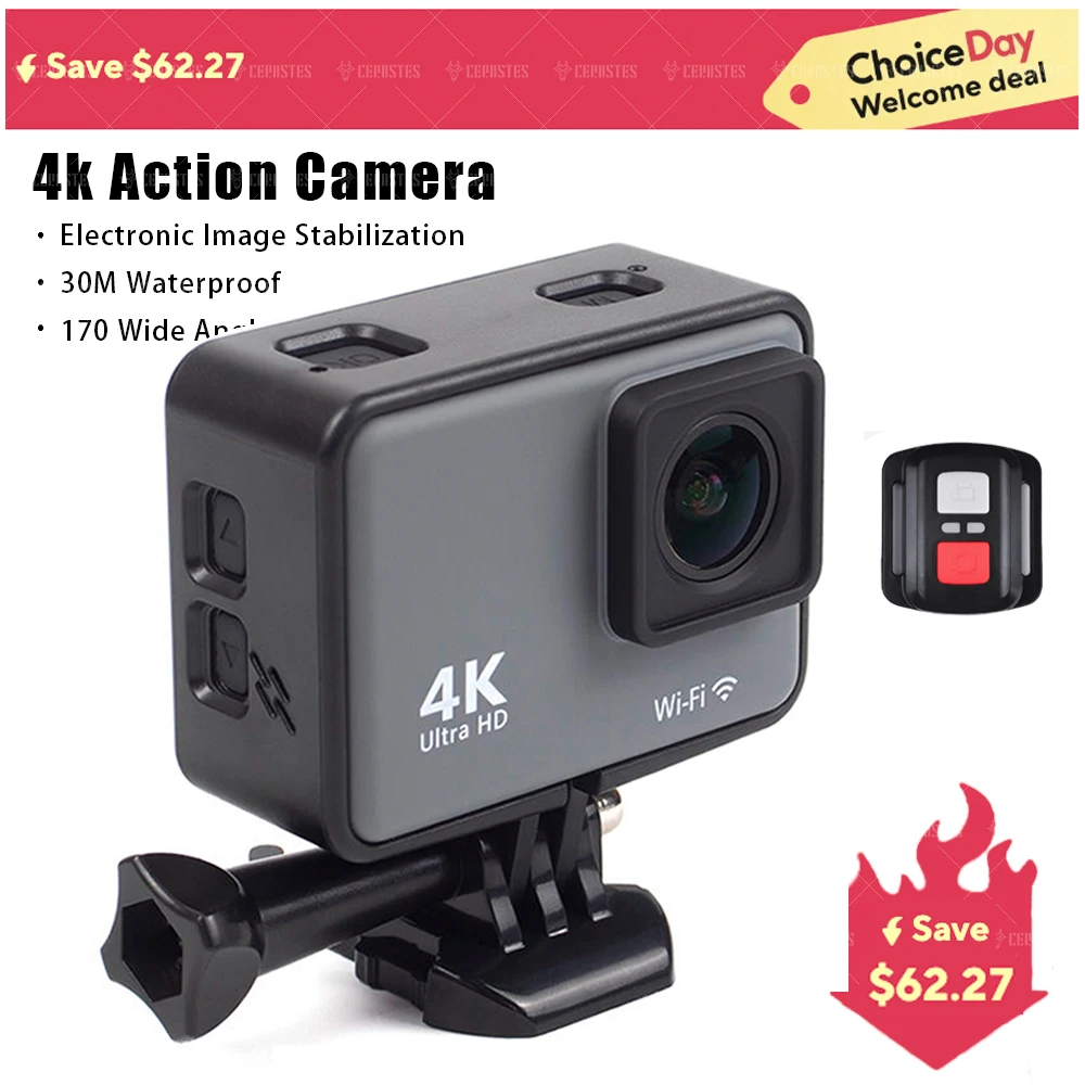 2024 NEW Action Camera 4K60FPS with wifi remote control, electronic image stabilization, suitable for diving and outdoor sports