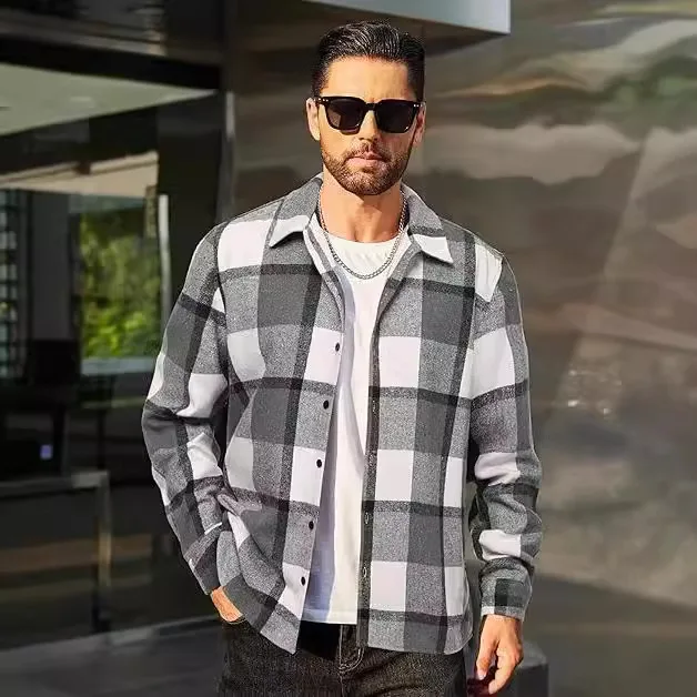 

Southeast Asia 2024 Plaid Flannel Casual irt Faionable Long Sve Stand Fit Autumn Wear for Men