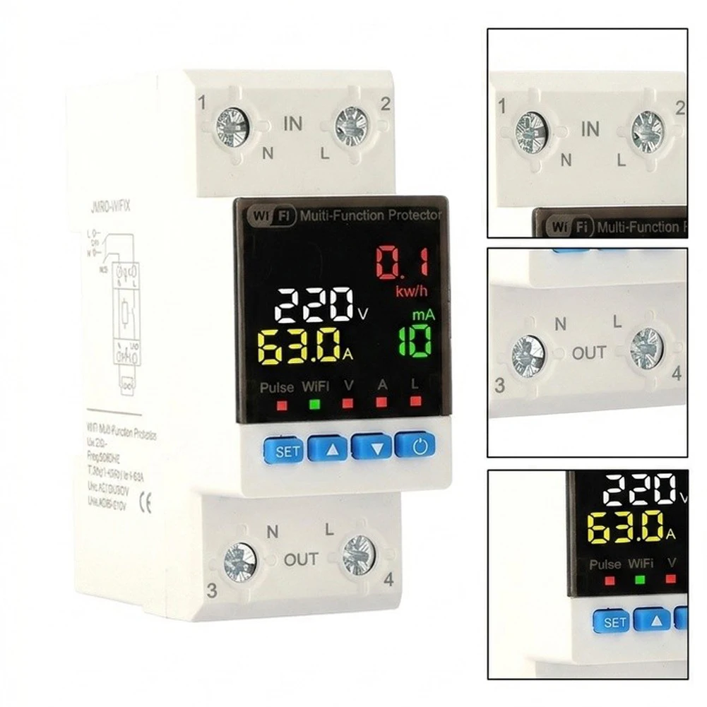 63A Circuit Protector with Overvoltage Undervoltage and Leakage Detection for AC220V 50 60Hz Distribution Boards