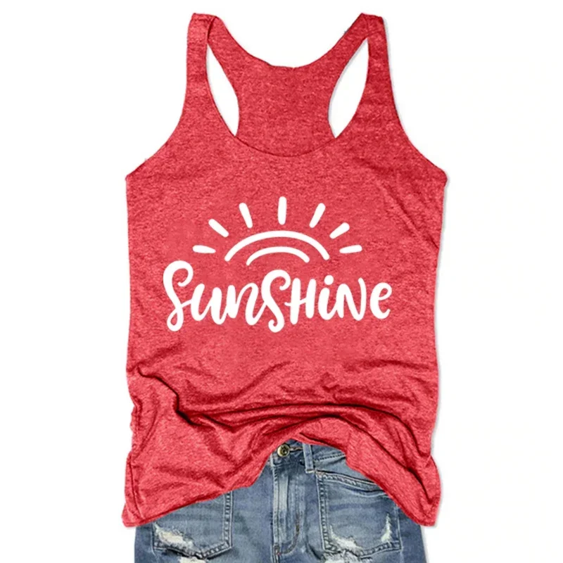 

Summer Tank Top Sunshine Tank Beach Woman Tank Top Summer Lover Tops Women Pink Goth White Clothing L