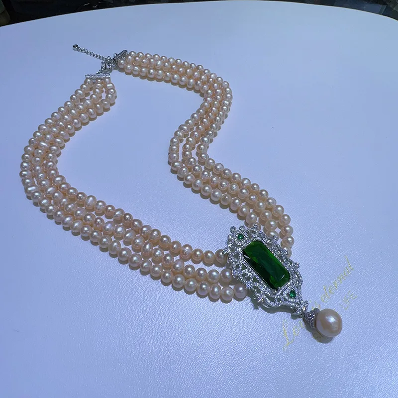 Gong Yan Noble Temperament Three-Layer Stacked Elegant High-Grade Natural Original Color Pearl Multi-Layer Necklace