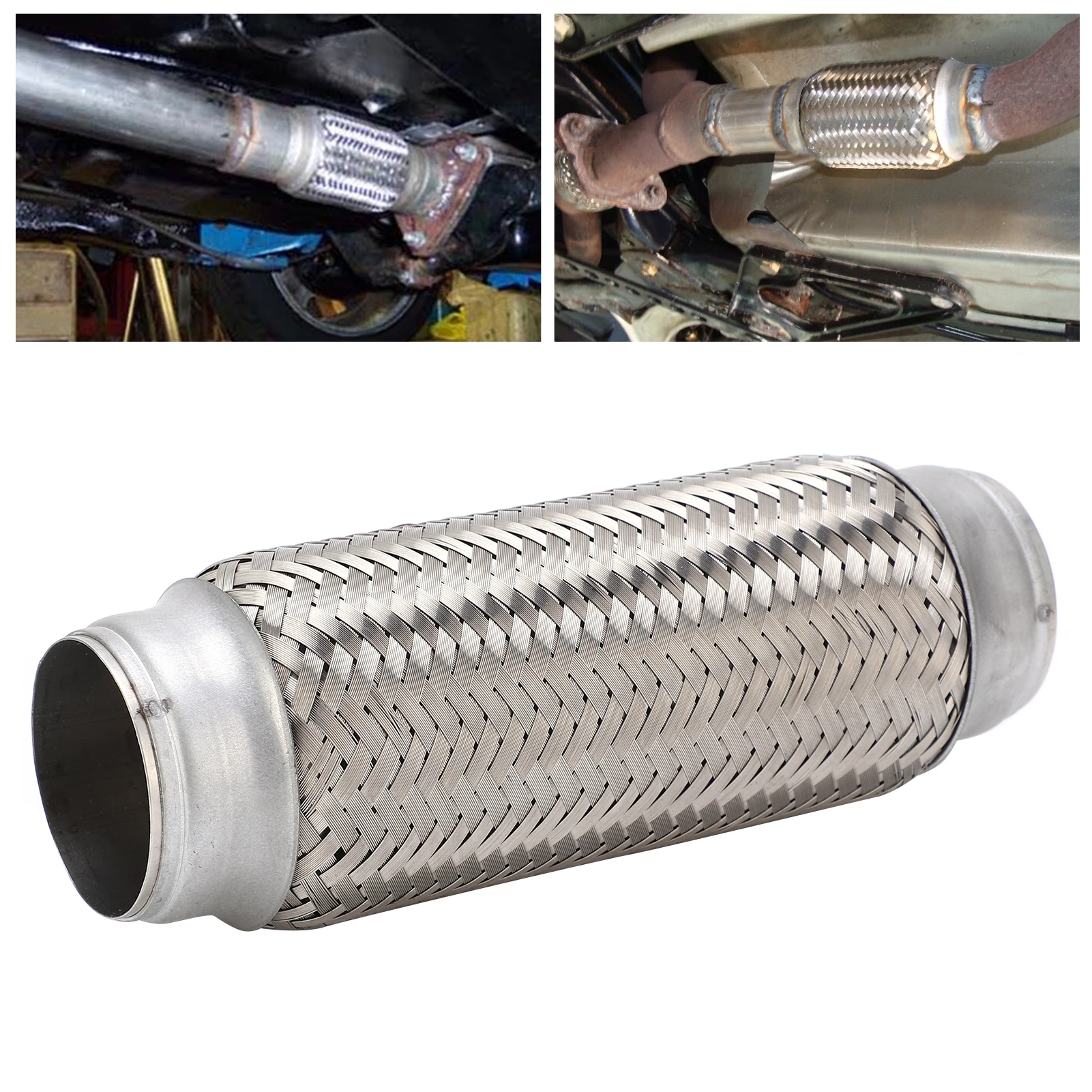 Car Woven Exhaust Flexible Pipe Bellows 2x8.0in Stainless Steel Particle Filter Repair Replacement