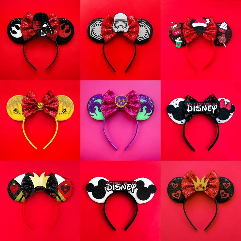 

Disney Mickey Ears All Saints Day Headband Women Sequins Bow Classic Skeleton Hairbands Zombie Bat Hair Accessories Kids Friends