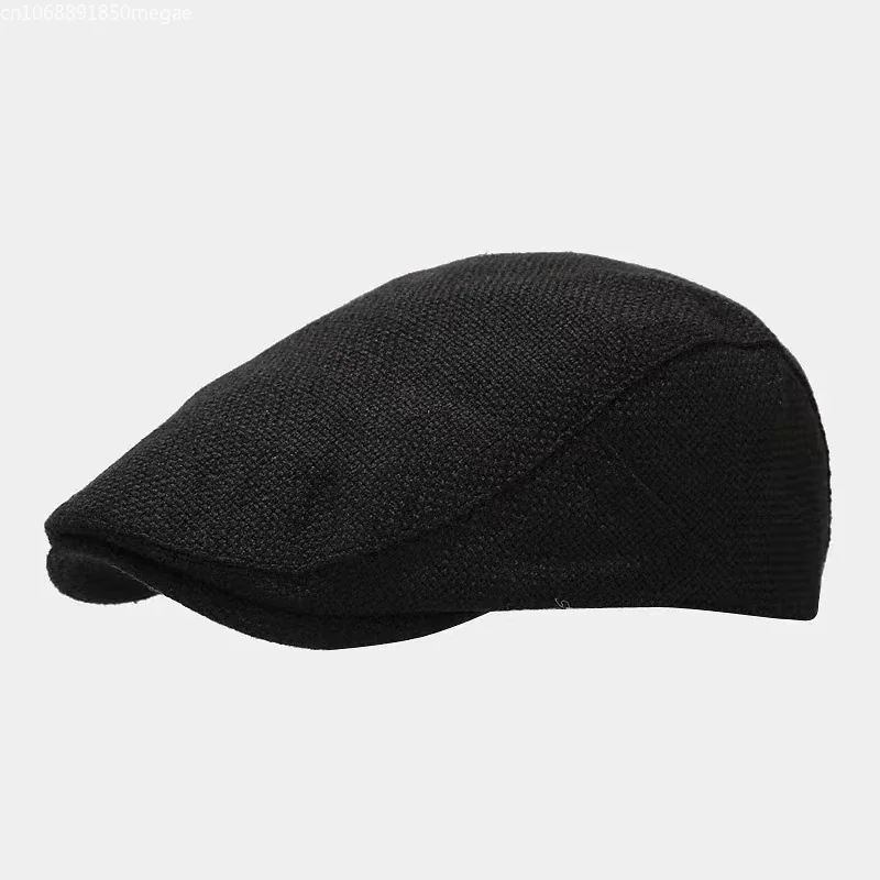 1pc Summer Mens Beret Linen Peaked Cap Adjustable  Cap Breathable Vintage Solid Black Ivy Duckbill Hat Boinas Para Mujer