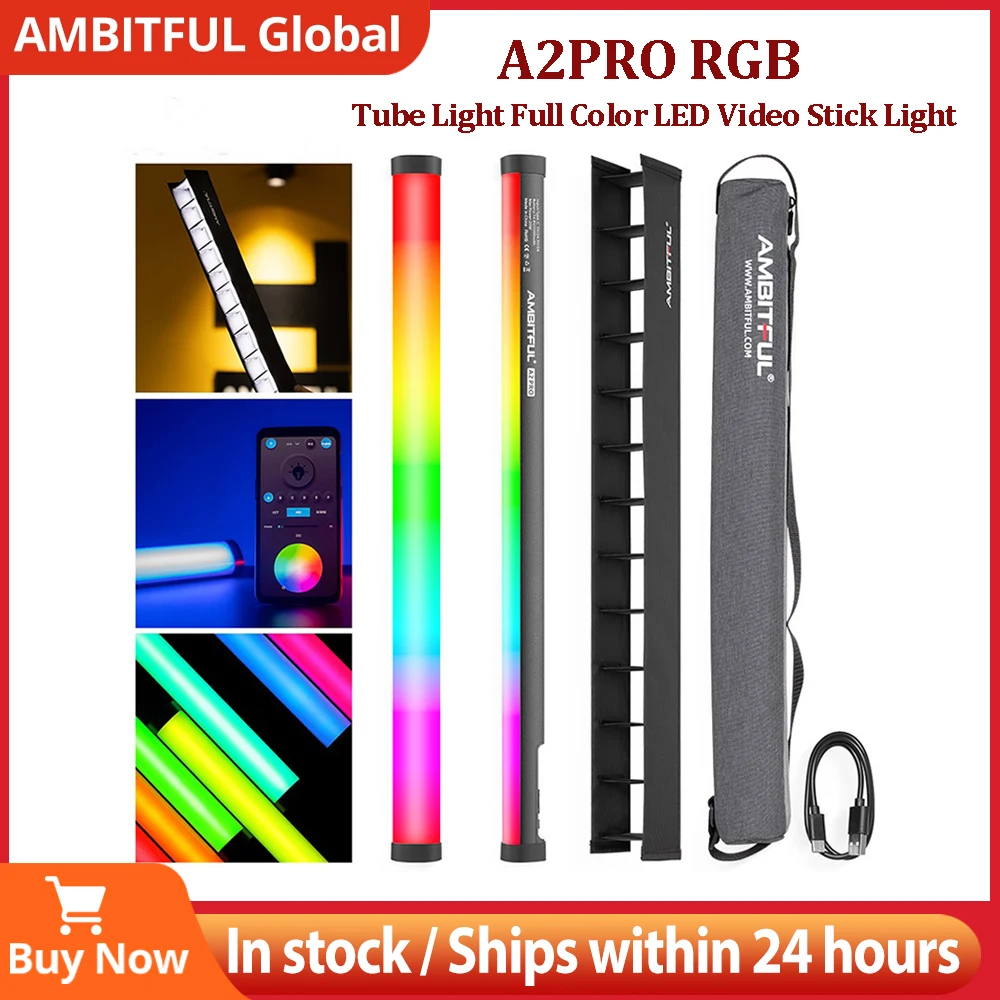 AMBITFUL 2500K-8500K A2 PRO A2PRO RGB Tube Light Full Color LED Video Stick Light with Built-in Lithium Battery Control by APP