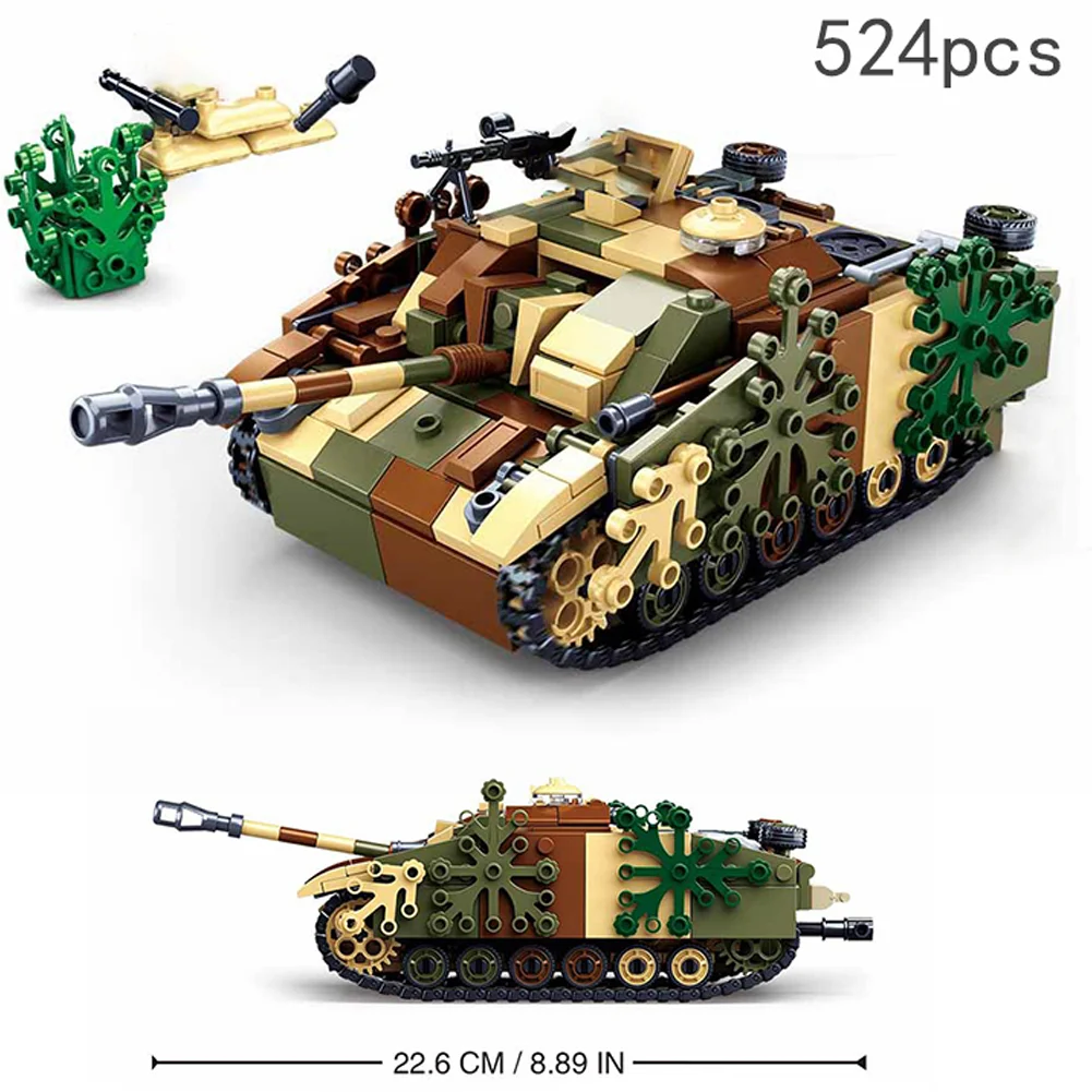 

World War II German Military Sturmgeschütz III Armored Fighting Vehicle Building Blocks WW2 Tank Bricks Classic Model Toys Boys